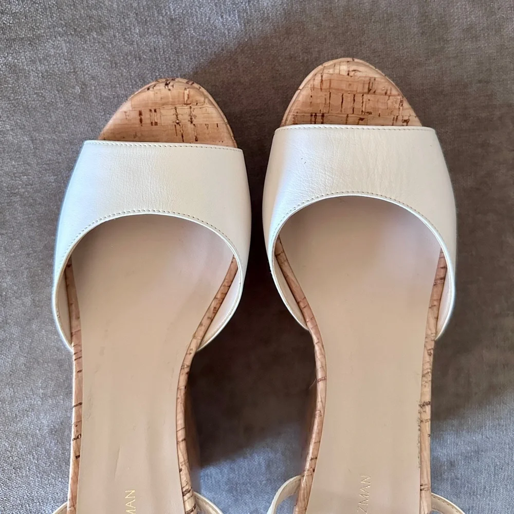 Stuart Weitzman Beige Leather Buckle Strappy Wedge Sandals Women EU 39 US 9 - Picture 9 of 12